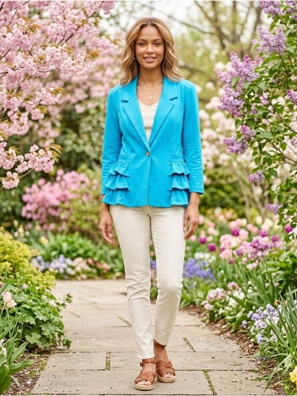 NEW Nick & Mo teal button ruffle one button jacket Size medium Cute